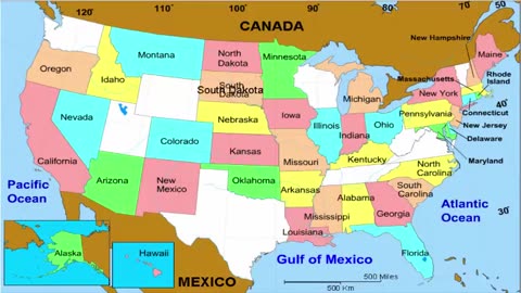 50 States and Capitals of the United States of America | Learn geographic regions of the USA map