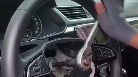 the steering wheel of a car