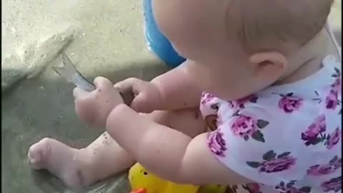 Baby caught a small fish
