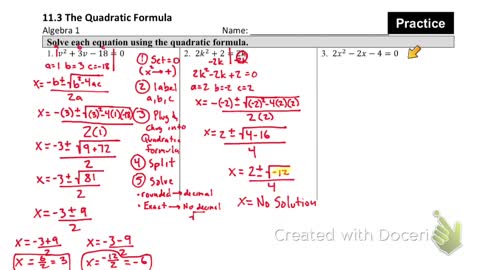 Solving with quadratic Formula