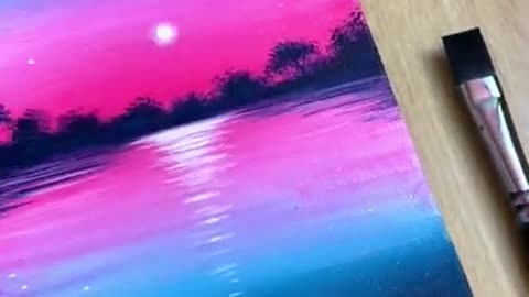 Evening Moonlight Acrylic Painting Tutorial _ Easy Acrylic Painting Tutorial For Beginners #shorts