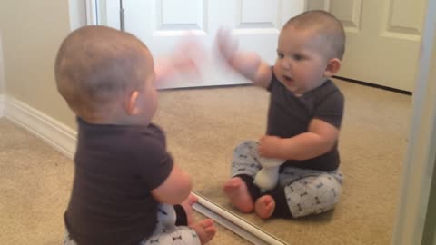 Who's That Baby In The Mirror? Baby Doesn't Recognize Reflection After Haircut!
