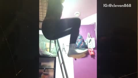 Girl sings adele "set fire to the rain" and bumps her head on bunk bed