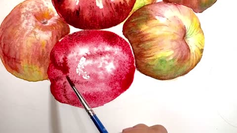 Easy ways to paint Apples in watercolor painting