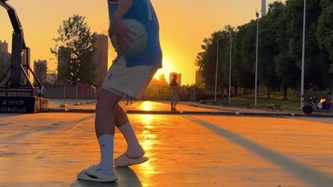 Basketball court at sunset