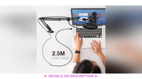 ✿ FIFINE Studio Condenser USB Computer Microphone Kit With Adjustable Scissor Arm Stand Shock Mount