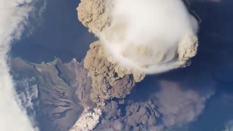 Volcanic eruption view from international space