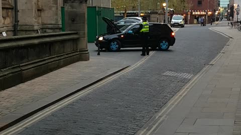 Delivery Driver Stuck to Safety Bollard