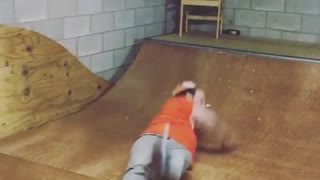 Collab copyright protection - orange shirt mini ramp skate fail