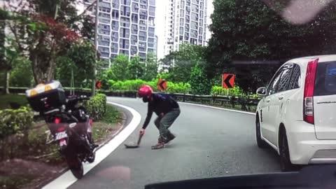 Biker Saves Turtle Crossing the Road