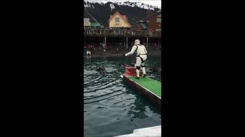 Storm Trooper Gets DOWN at Polar Bear Jump