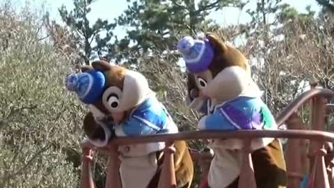 Special Minnie Squirrel Customs Characters Greeting People in Talent Show