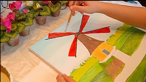 A Stunning Acrylic Painting of a Windmill in Just 60 Seconds!