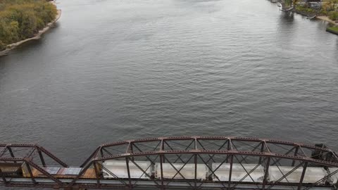 Aerial View of River and Railway Bridge