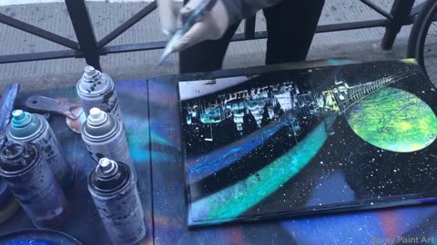 Spray paint street artist designs breathtaking painting