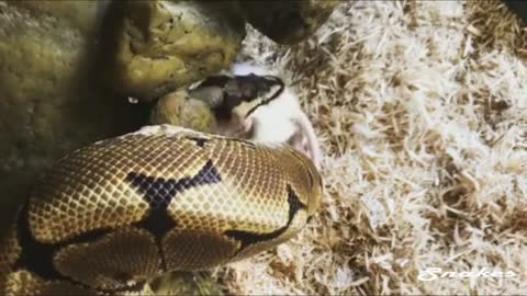 A Big Snake Eats A Rat Filmed With A Surveillance Camera.