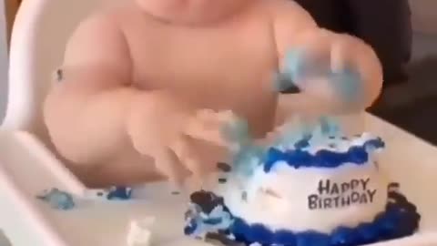 Bebe devours first birthday cake and makes mess