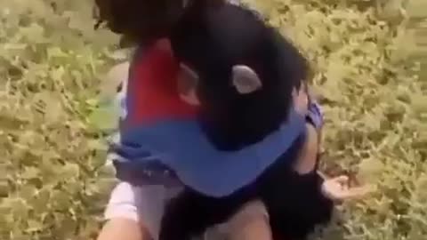 Very strong relationship between this monkey and his owner kid