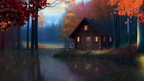 Autumn Rain Serenade: Calm Cabin Ambience with Gentle Rain Sounds