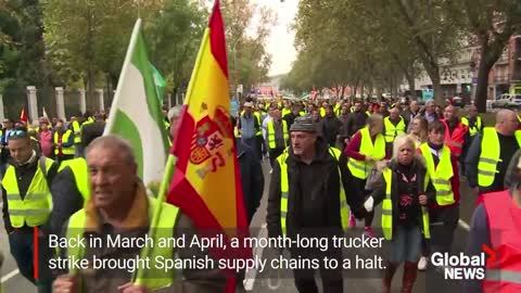 Truckers in Spain march to protest rising cost of living, increased regulations