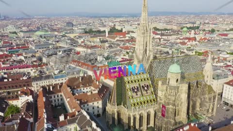 Inscription on video. Vienna, Austria. St. Stephen's Cathedral (Germany: Stephansdom). Catholic Cath