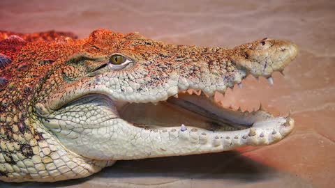 Nile Crocodile Opens Mouth Showing Teeth - A shot showing his power