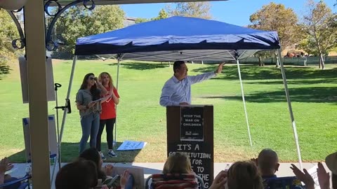 Jack Guerrero addresses "Stop the War on Children Rally" in Temecula, CA, on October 21, 2023.