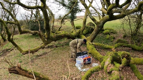 Packing away my filming equipment to leave the campsite. Dartmoor 26th March 2023