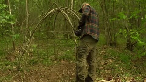 Building a Survival Shelter in a Forest - I love this guy ❤️