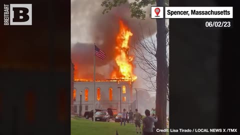 BURNING Church Steeple COLLAPSES After Lightning Strike Sets It Ablaze