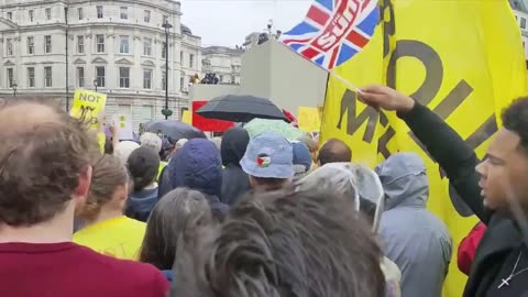 Protesters chant anti-monarchy slogans in Trafalgar Square