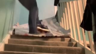 Attempt to Slide Down Stairs Doesn't Go as Planned