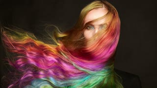 Portrait Of Woman With Colorful Looping Hair Free To Use Video (No Copyright)