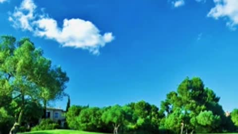 Everything is healing you except yourself. Blue sky, white clouds, green grass healing