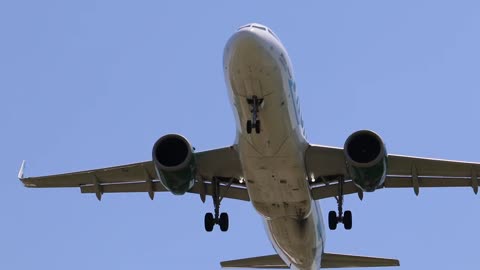 Frontier Airlines A-320neo arriving at St. Louis, Lambert Intentional Airport.