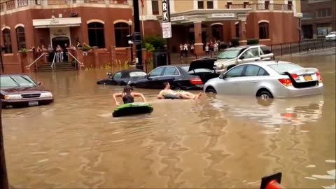 Residents go tubing after flash flood in Albany, NY