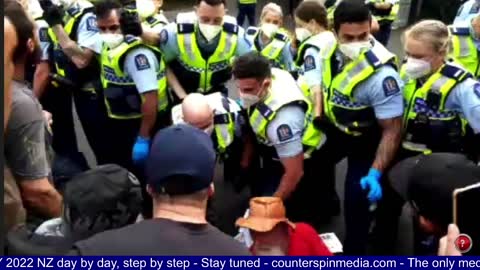 New Zealand Police trying to remove a sitting man