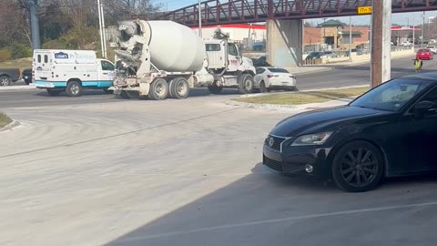 Concrete Truck Keeps Pushing Car