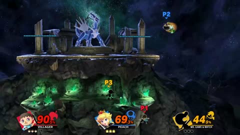 Villager vs Peach vs Mr Game and Watch on Spear Pillar (Super Smash Bros Ultimate)