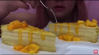 Asmr eating crepe cake