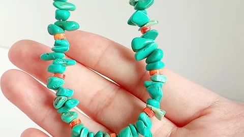 Turquoise heishi beads and pink Princess spiny oyster sakura onyx gemstone pendant necklace 02