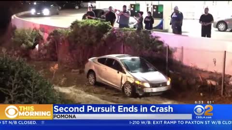 Wild pursuit prompts second chase in Pomona that left car in a ditch