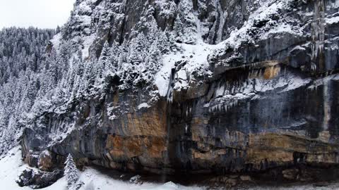 Winterwonderland at the Oeschinensee in Switzerland, snow, mountains