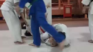 Karate guy martial arts tries to carry two friends collapses