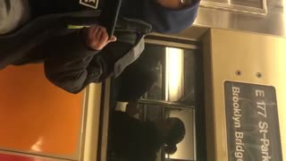 Old man cardi b music speaker on train