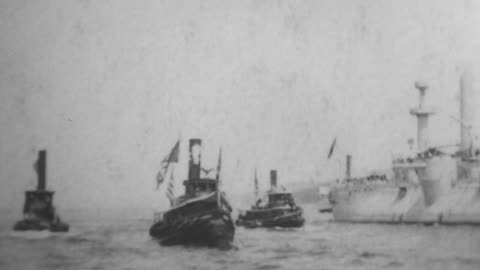 Fleet Steaming Up The North River (1898 Original Black & White Film)