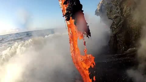 Rare up close footage of Lava entering the ocean.