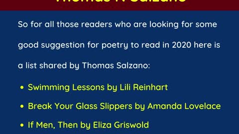 Thomas N Salzano - New Poetry Collection 2020
