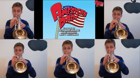 'American Dad' theme song multi-tracked with 5 trumpets