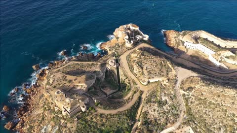 fortress on a rocky foothill cartagena spain aerial view military battery sunny day